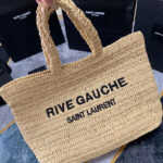 Saint Laurent Rive Gauche Supple Tote Bag In Raffia Crochet Apricot